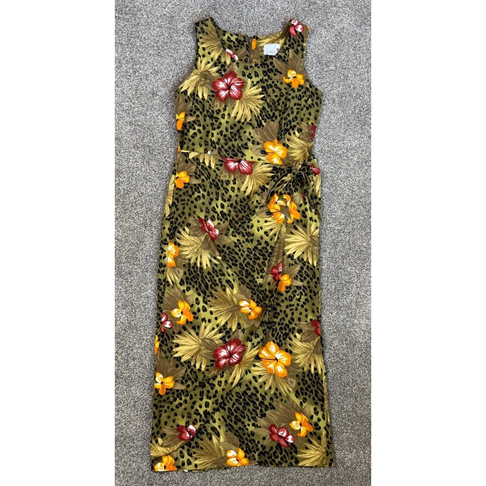 Scarlett‎ Leopard Floral Wrap Midi Dress Womens Large Tropical Animal Print